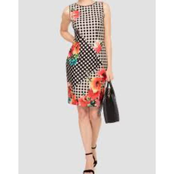 Joseph Ribkoff Women's Sheath Dress US 14 Bright Floral Asym Dots Sleeveless - Picture 1 of 9